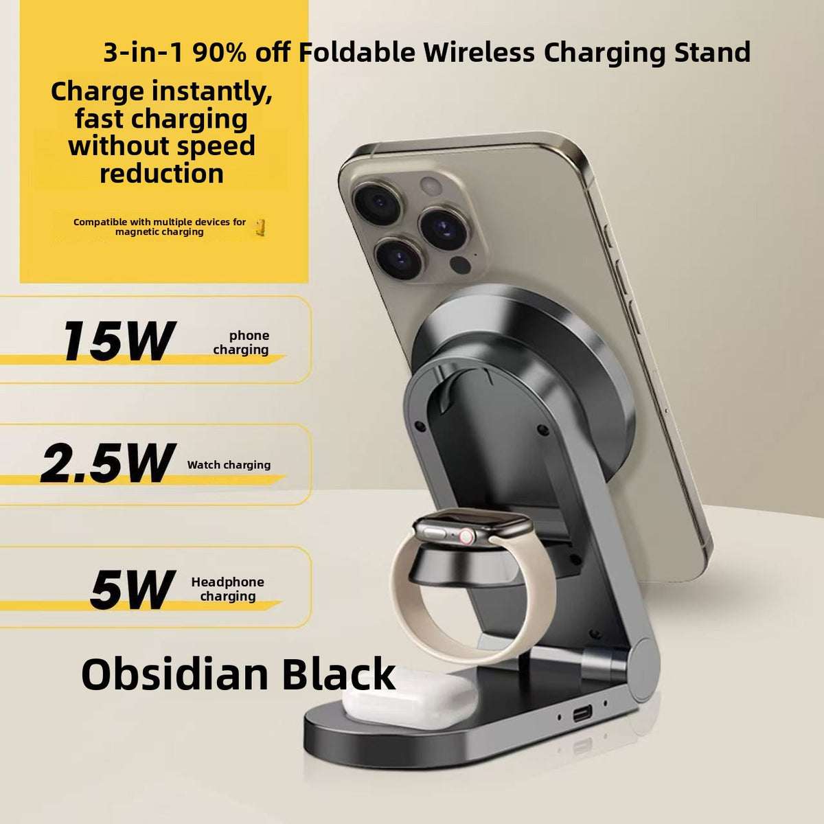 Magnetic Three-in-One Wireless Charging Stand for Phone Earphone Watch