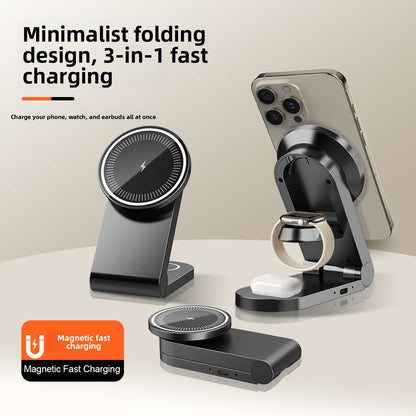 Magnetic Three-in-One Wireless Charging Stand for Phone Earphone Watch